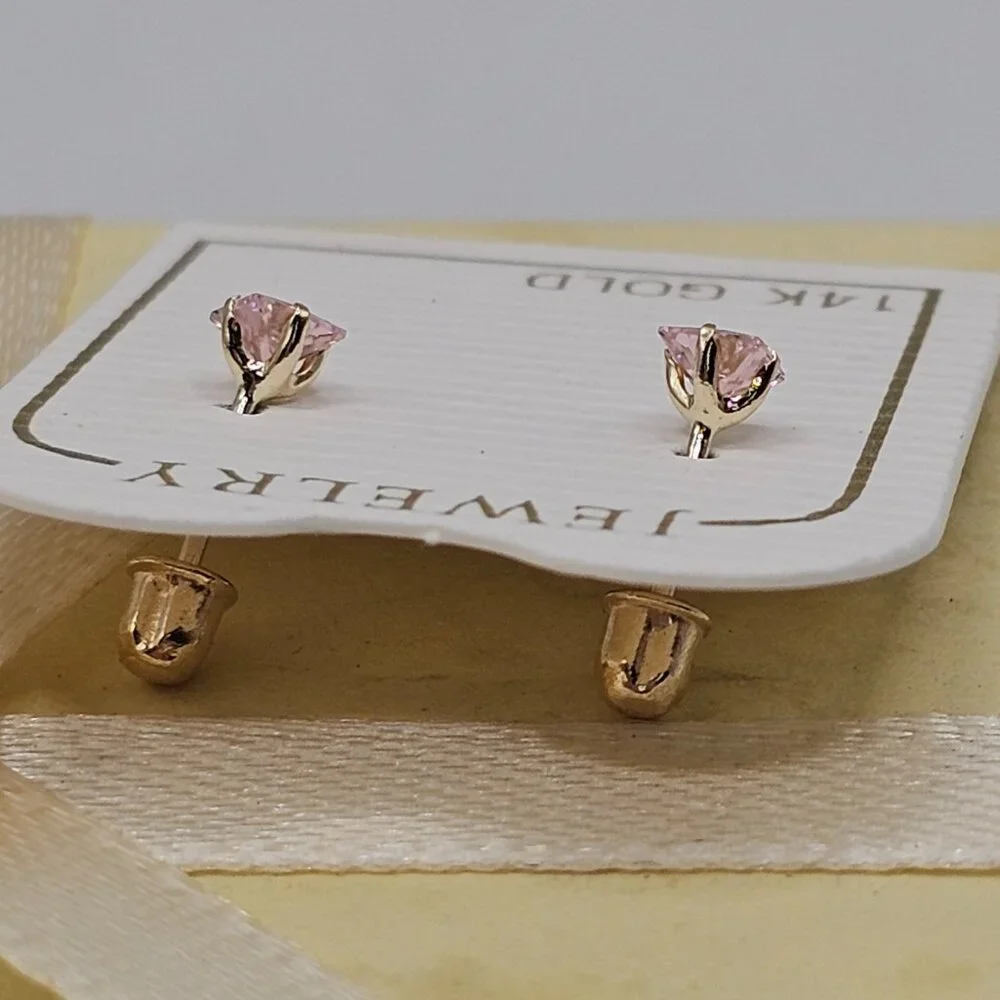 14KT Gold Light Pink Square Screw Back Stud Earrings 3mm